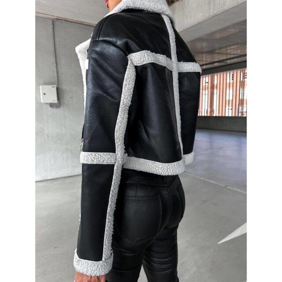 Vegan Leather Sherpa Moto Jacket - Picture 5 of 11